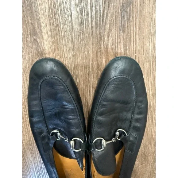 Gucci Mens Black Leather Horsebit Loafers Silver Hardware Made in Italy 12.5 - Picture 7 of 10